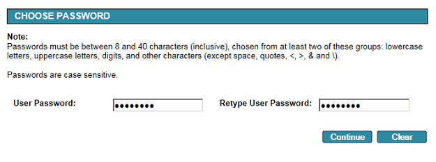 Choose Password page