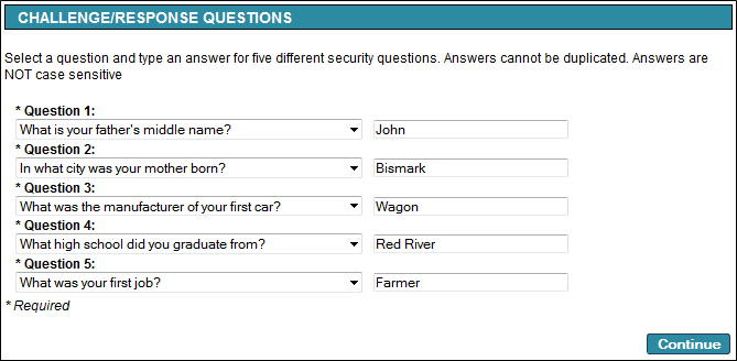 Challenge/Response Questions page